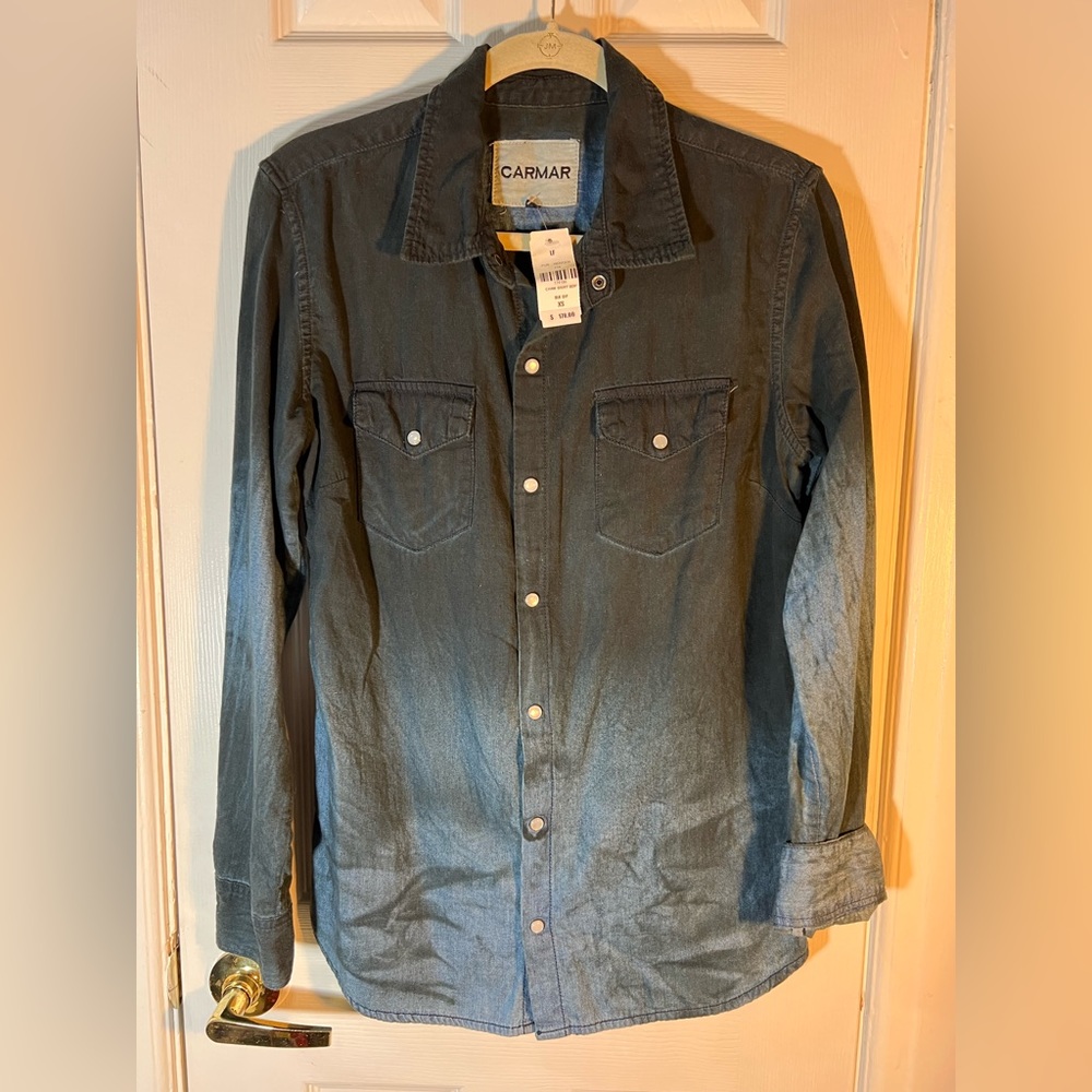 LF Carmar long sleeve snap down dip dye denim shirt